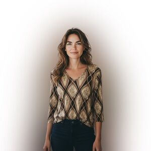 Brittany Black Diamond Pattern Blouse in Beige and Black